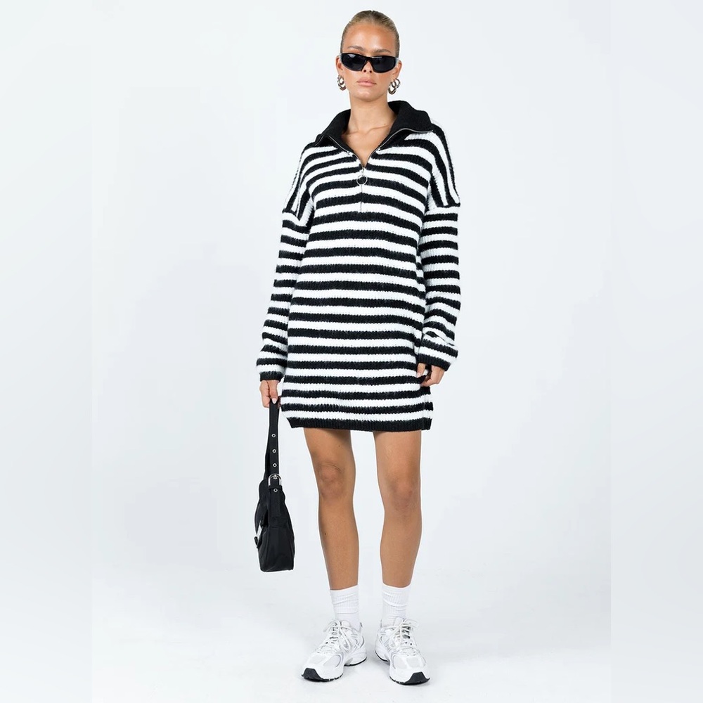 Princess Polly DEVERELL SWEATER DRESS BLACK / WHITE